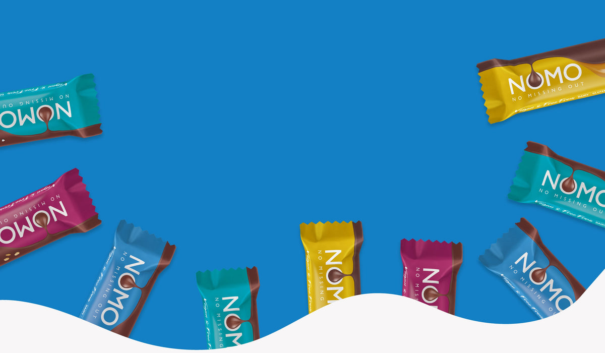 NOMO - NO MISSING OUT. Vegane Schokolade. Vegane Schokoriegel. Glutenfrei, Eifrei, Milchfrei, laktosefrei, Nussfrei. Nachhaltige Schokolade